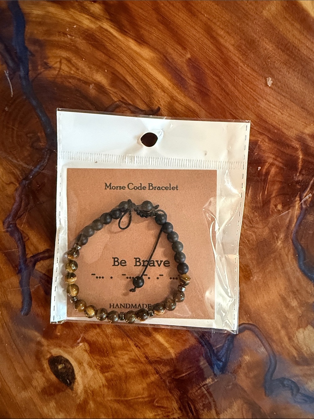 Handmade Morse Code "Be Brave" Bracelet - Black & Brown